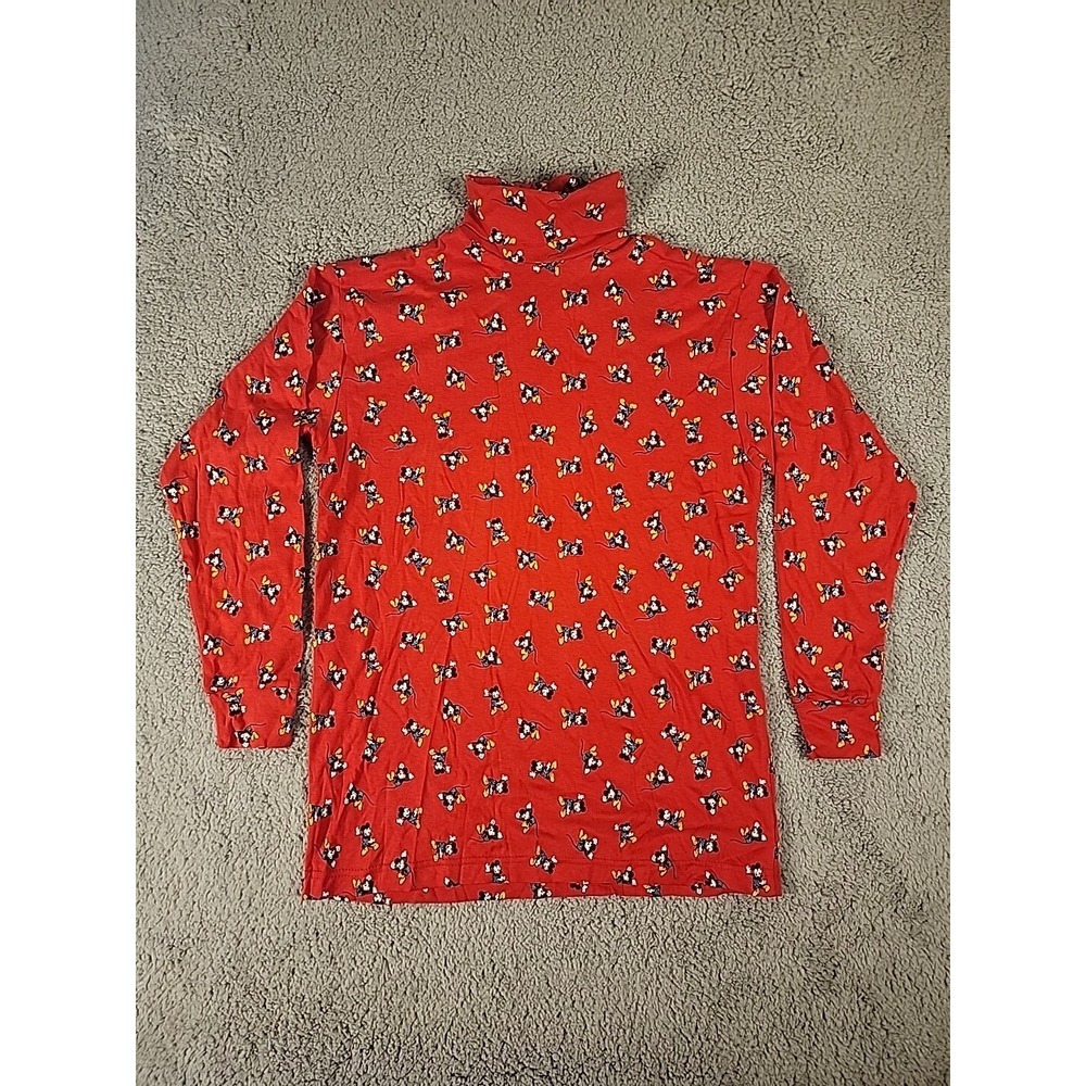Vintage Mickey & Co Red Cotton Turtleneck Mickey Mouse All Over Print Kids Small